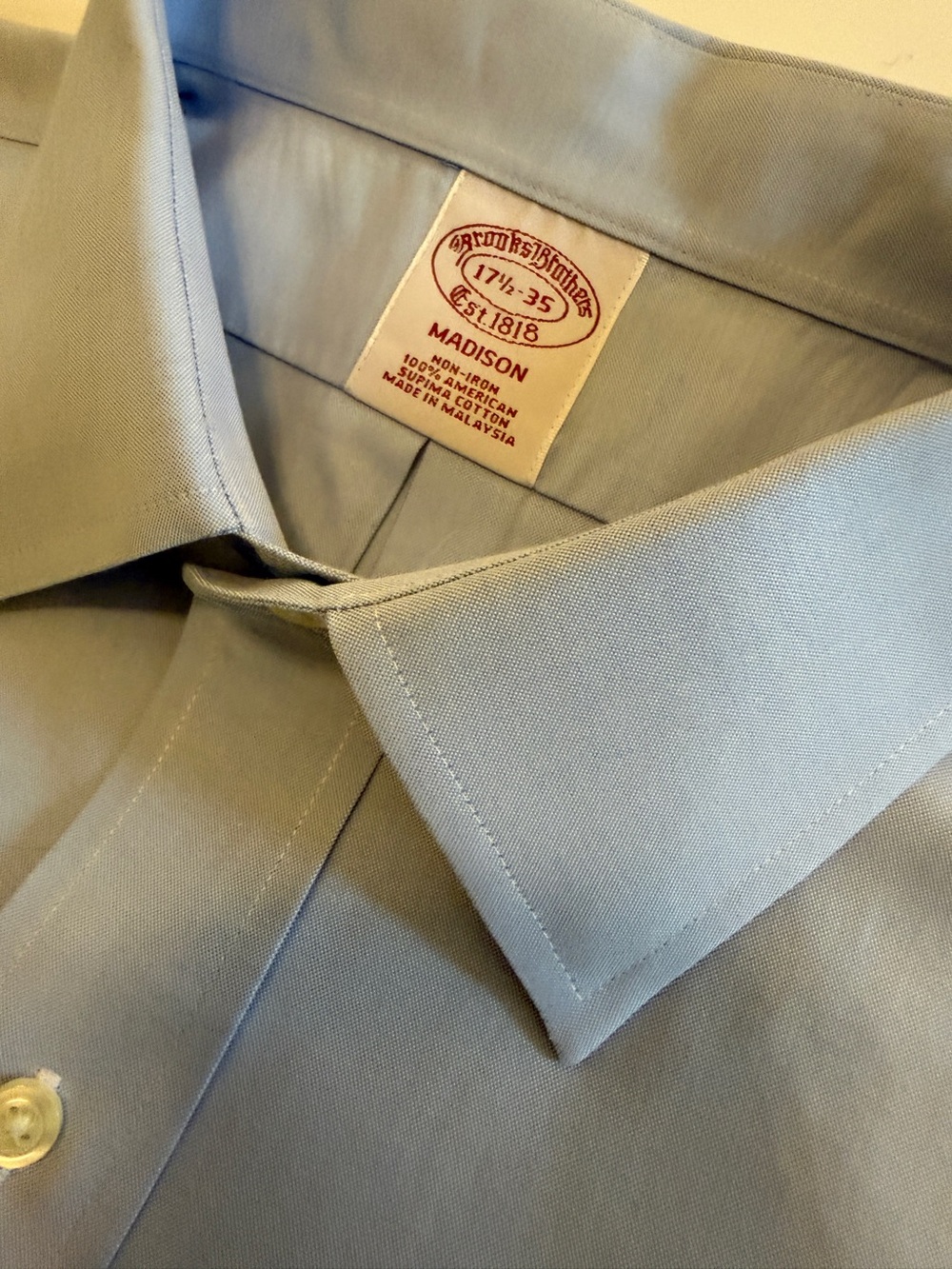 Brooks Brothers Madison Non-Iron Dress Shirt – Light Blue – 17.5 / 35